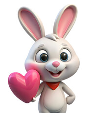 Cute 3D Cartoon Bunny Holding Pink Heart for Valentine and Kids Projects