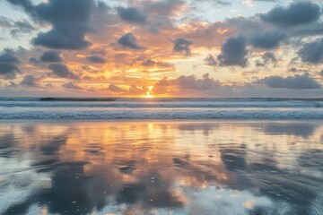 Naklejka premium Ocean Beach Sunset Reflection