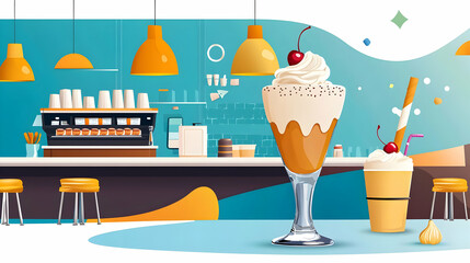 Colorful Cafe Interior Scene With Milkshakes