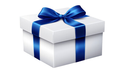 Obraz premium An elegant white gift box featuring a bold blue ribbon. Suitable for weddings, events, and formal occasions, enhancing the celebration's beauty.