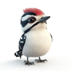 Naklejka premium cute cartoon Lesser Spotted Woodpecker character 3D render isolated on white background 