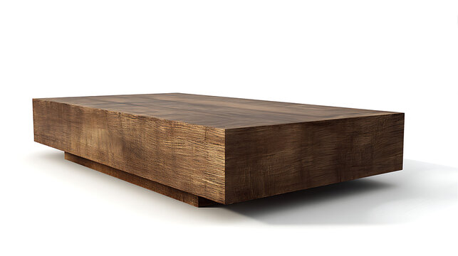 A wooden table is sitting on a white background