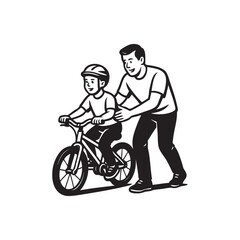 Obraz premium father teaches child to ride a bicycle