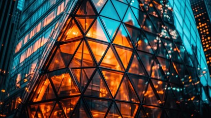 Fototapeta premium The illuminated and modern architecture showcases a geometric pattern design