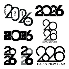 Set of Happy New Year 2026 design templates. 2026 Year Stamp Design in black color against white. Vector Minimalist Design to New Year Festive.