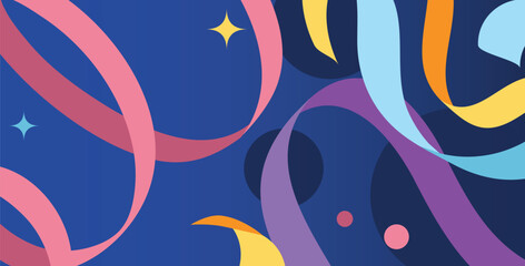 Obraz premium Variety of bright colorful confetti on a banner template with space for ext. Good for Happy Birthday or New Year Holidays template.