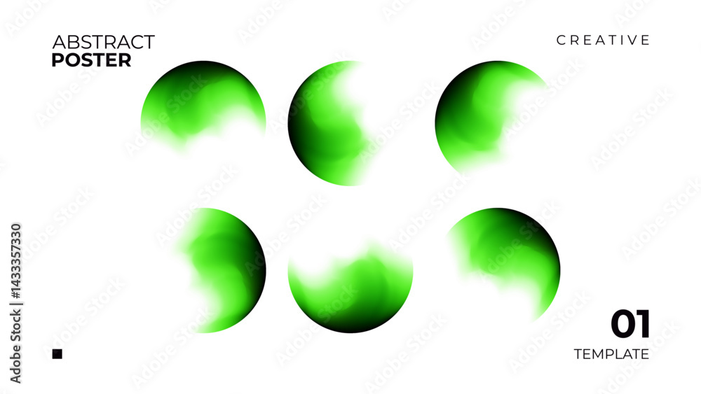 Poster Abstract poster with color gradient blurred round shapes for creative futuristic graphic design. Green and black. Vector illustration.