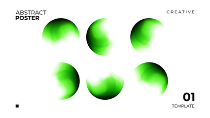 Abstract poster with color gradient blurred round shapes for creative futuristic graphic design. Green and black. Vector illustration.