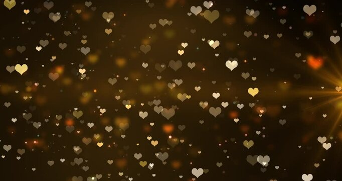 
Heart shapes shimmering and moving with light flare, happy joyful celebration bg. Valentine's february love anniversary video. Particle glitter twinkle wedding greeting fantasy engagement decoration.