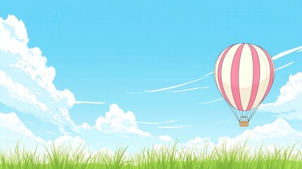 Colorful Hot Air Balloon Floating Over Bright Blue Sky