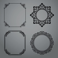 Set of decorative frames Elegant vector element for design in Eastern style, place for text. Floral black and gray borders. Lace illustration for invitations and greeting cards