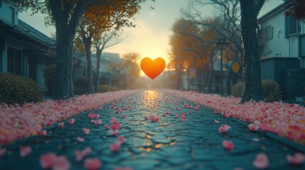 Heartfelt Sunrise: A Path of Pink Petals