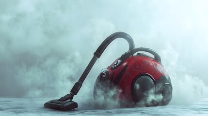 Fototapeta premium Red vacuum cleaner with smoky scene.