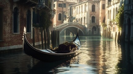 Serene Venetian Gondola: A Sunlit Canal Scene