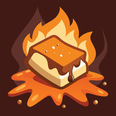 Camping Food & Cooking Gear vector silhouette illustration S’mores melting over hot coals, close-up vector with gooey textures