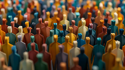 Obraz premium Abstract Crowd Illustration Of Diverse Individuals With Geometric Shapes And Varying Colors