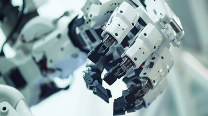 A robotic arm in a futuristic factory, assembling components for robots used in autonomous climate monitoring systems, Climate-tech style