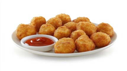 Crunchy Golden Snacks on Plate with Dipping Sauce