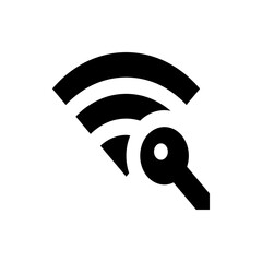 Illustration of a wireless signal icon with three curved lines and a circular antenna element shown in black