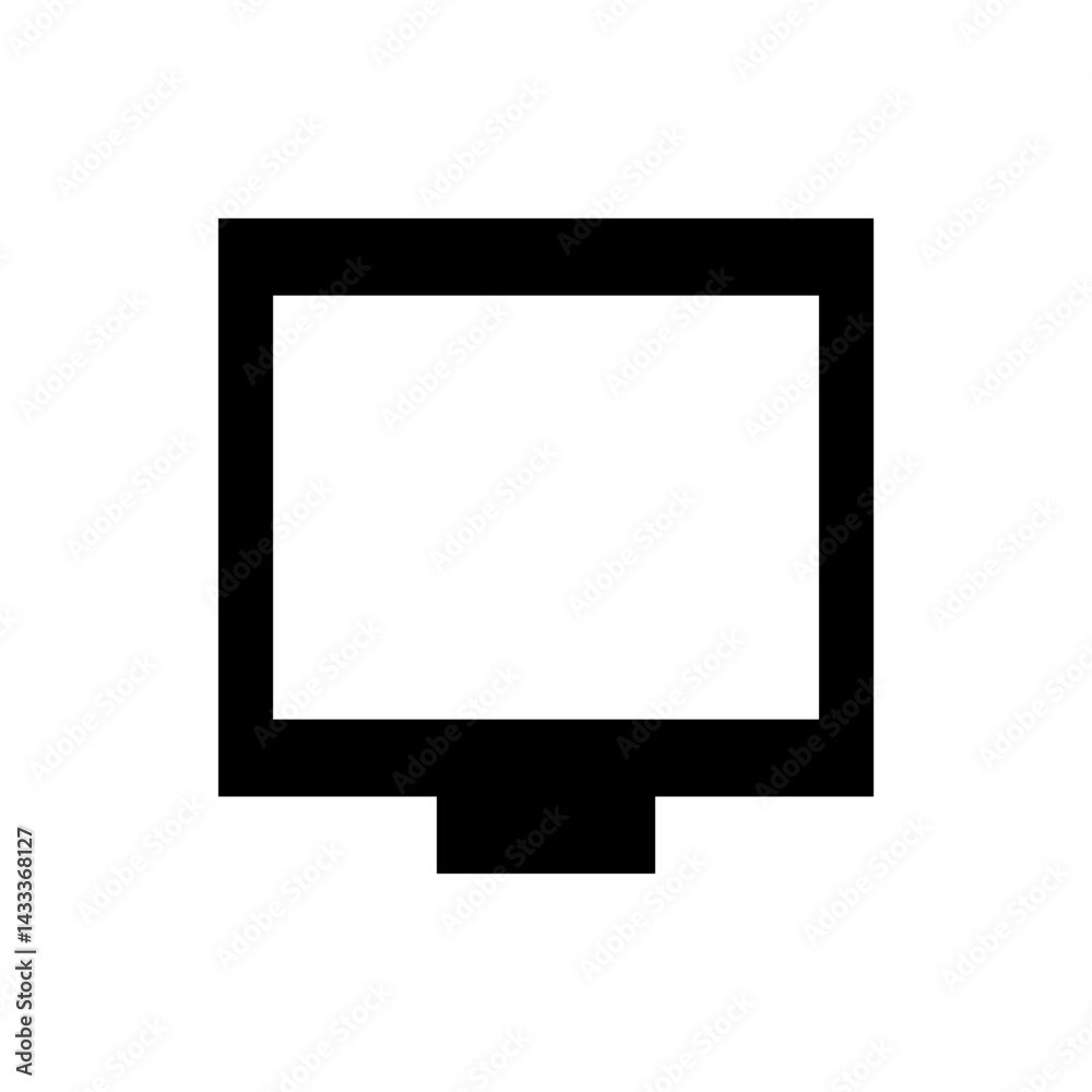 Poster illustration of a simple black computer monitor with a rectangular screen and a small base stand des