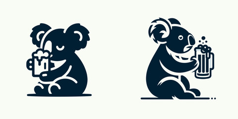 Obraz premium Koala drink beer. Funny Animal Vector Clip art. Marsupial consume brew adorable creature imbibing ale for amusement.