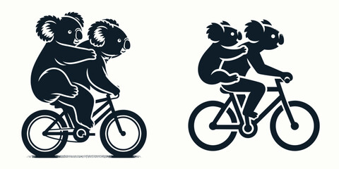 Fototapeta premium Koala Riding a bicycle together. Funny Animal Vector Clip art. Marsupial on cycle joyful excursion concept for freedom and adventure.