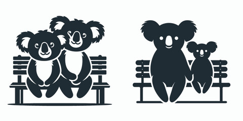 Koala Sitting together on a bench. Funny Animal Vector Clip art. Marsupial resting jointly upon park seat wildlife friendship concept.