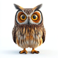 Obraz premium cute cartoon Long-eared Owl character 3D render isolated on white background 