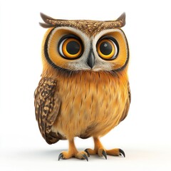 Naklejka premium cute cartoon Long-eared Owl character 3D render isolated on white background 