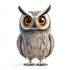Obraz premium cute cartoon Long-eared Owl character 3D render isolated on white background 