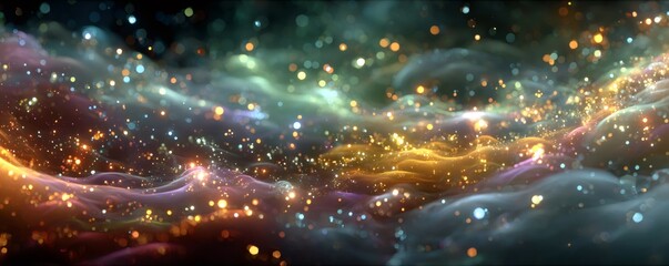 Obraz premium Abstract background with colorful particles flowing and glowing