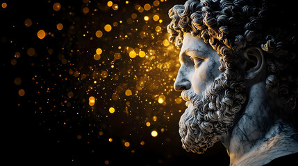 Ancient Roman Bust Profile Portrait With Golden Bokeh Background