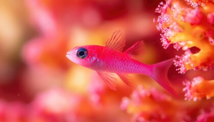 Obraz premium Tiny pink fish in coral reef