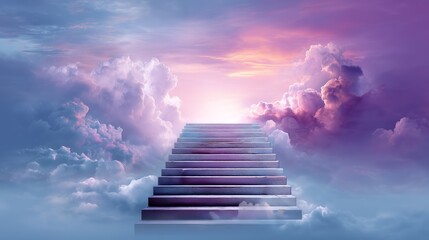 Stairway Ascending Into Light Through Colorful Clouds and Dreamlike Sky for Spiritual, Inspirational, or Conceptual Afterlife Themes