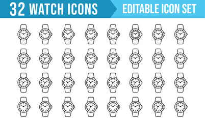 Customizable Watch Icon Set for Web Design and Apps – Minimalist Timepiece Vector Graphics