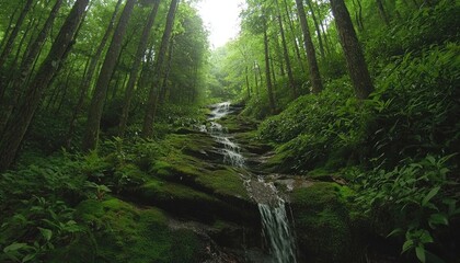 Obraz premium Lush mountain stream cascading down rocks