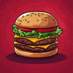 Double cheeseburger vector on red background