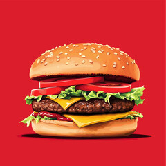Juicy cartoon cheeseburger vector design