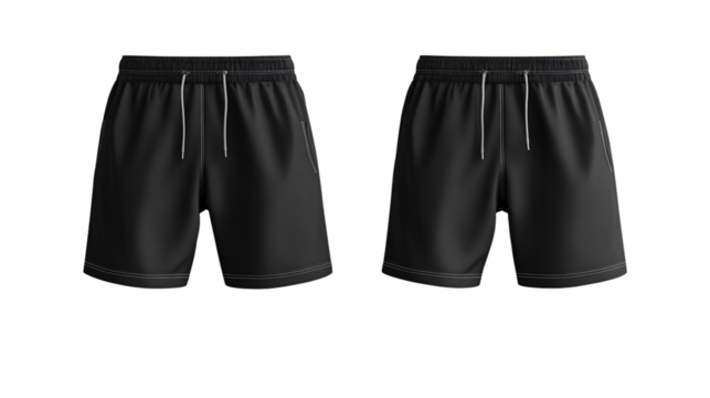 Professional Blank Black Sport Shorts 3D Render Front and Back Mockup for Designers