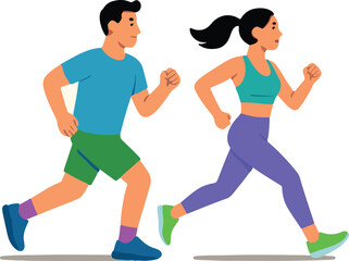  illustration in simple flat style and characters - man and woman running - sport poster and banner - healthy life style concept