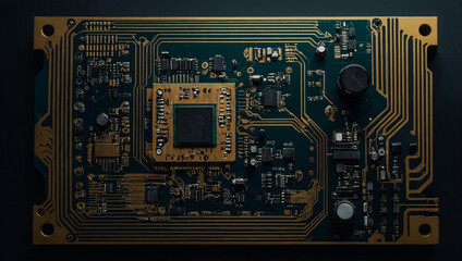 Minimalist electronic circuit design with strong composition and negative space.