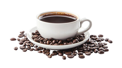 Coffee Cup and Beans on White Background - Professional Image for Marketing Materials