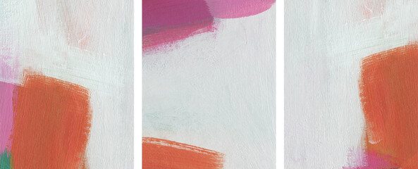Three minimalist artist-made paintings. Abstraction. Versatile artistic image for creative design projects: posters, banners, websites, cards, magazines, prints and wallpapers. Acrylic on paper.