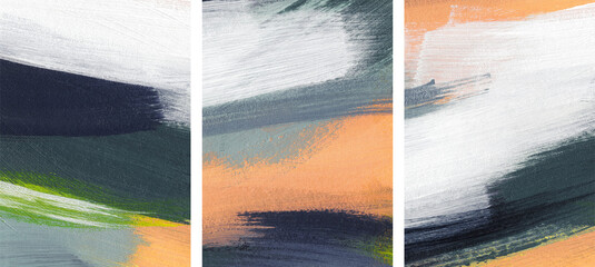Three minimalist artist-made paintings. Abstract texture. Versatile artistic image for creative design projects: posters, banners, websites, covers, cards, magazines, prints, wallpapers.