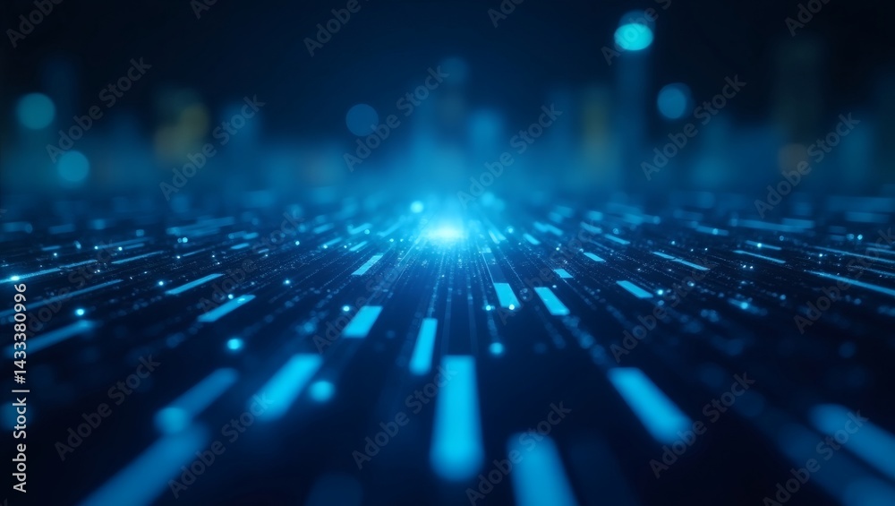 Poster A close-up shot of a digital data flow, featuring a beautiful blue light that is both mesmerizing and technologically advanced.