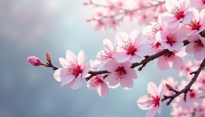 Obraz premium Intricate sakura branch pattern, white and pink blossoms, fine lines, nature, background, flower
