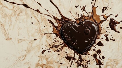 Melted chocolate heart splash; beige background; Valentine's Day card