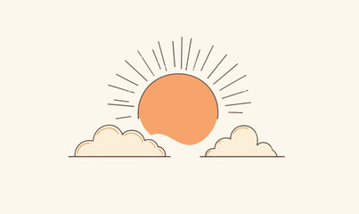 Minimalist One Line Sun and Cloud Illustration in Flat SVG Vector Style