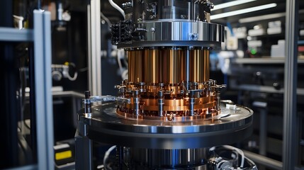 A large machine with many small parts. The machine is made of metal and has a shiny surface