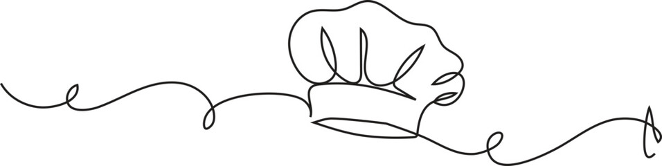 one line a chef's hat . Symbol of café , cooking in a simple single  line style. Vector editable illustration 